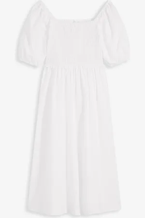 bonprix Abito midi con maniche a sbuffo e dettaglio smock
