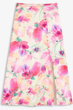 bonprix Gonna lunga in satin con bottoni decorativi