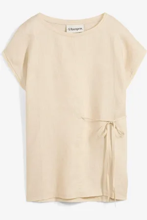 bonprix Maglia in puro lino con inserto in tessuto