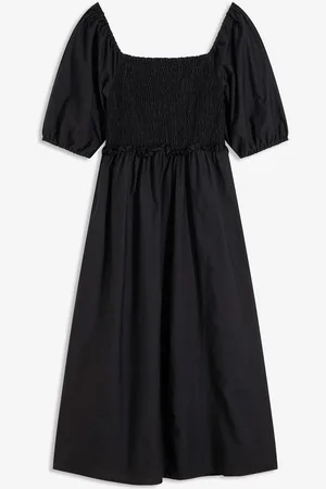 bonprix Abito midi con maniche a sbuffo e dettaglio smock