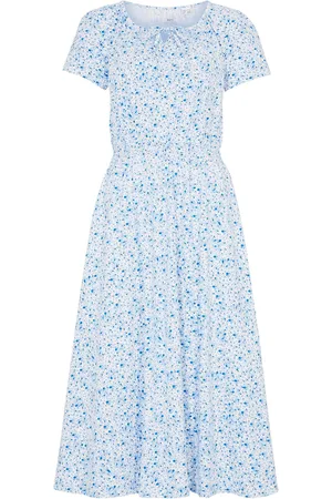 bonprix Abito midi di jersey con lavorazione smock in vita in cotone biologico