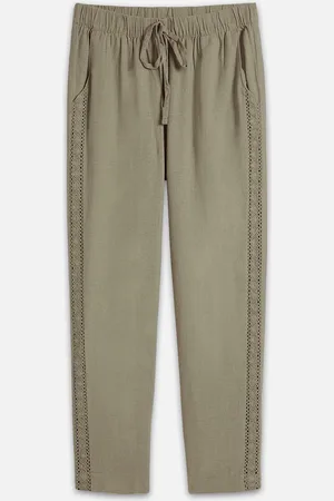 bonprix Pantaloni in misto lino con pizzo ai lati, alla caviglia