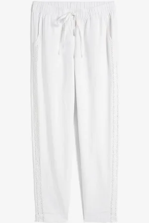 bonprix Pantaloni in misto lino con pizzo ai lati, alla caviglia