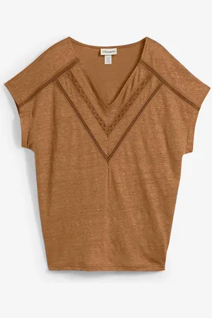 bonprix Maglia in puro lino con pizzo