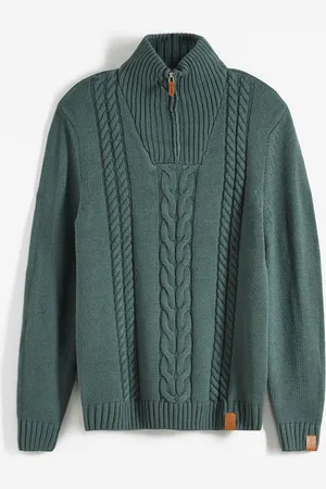 bonprix Maglione in filato grosso con zip e lavorazione a trecce