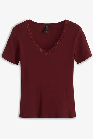bonprix Maglia a costine con pizzo