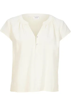 bonprix Blusa corta in misto lino con spacchi laterali