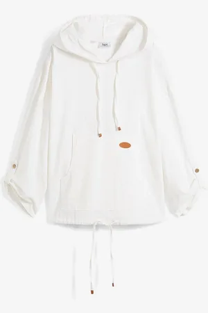 bonprix Blusa in misto lino con cappuccio