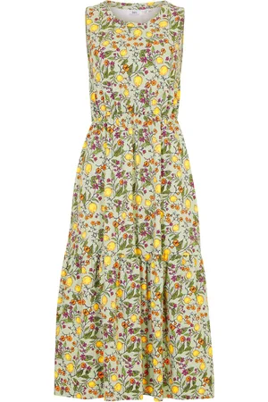bonprix Abito midi di jersey con scollo rotondo, balza e cotone biologico