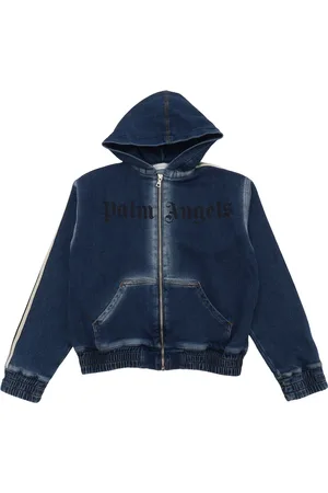 Palm Angels Track Denim Fleece Zip Hoodie Blue Blue