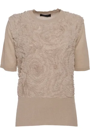 Fabiana Filippi Lightweight Linen Short Sleeve Sweater, Rouche Embroid