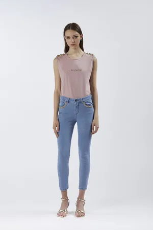 CAFèNOIR Jeans denim skinny con applicazione catena gioiello