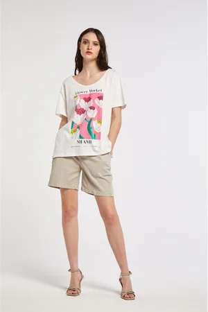 CAFèNOIR T-shirt in jersey di cotone con stampa floreale e strass