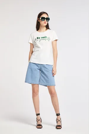 CAFèNOIR T-shirt in jersey di cotone con stampa be noir glitterata