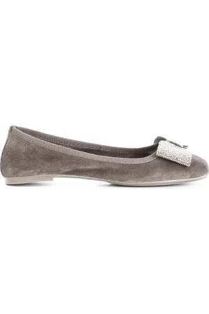 CAFèNOIR Ballerina in pelle scamosciata monocolore con fiocco tempestato di strass
