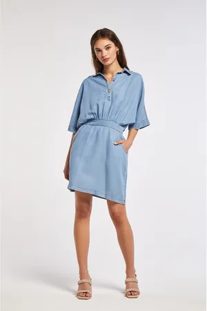 CAFèNOIR Abito con taglio in vita arricciato in denim tencel