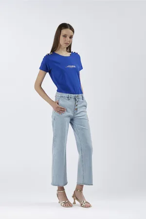 CAFèNOIR Jeans denim culotte con bottoniera
