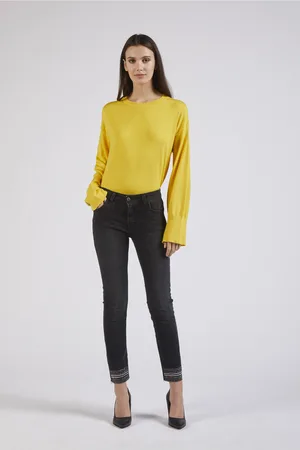 CAFèNOIR Denim slim con stras al fondo