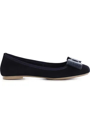 CAFèNOIR Ballerina in pelle scamosciata monocolore con fiocco tempestato di strass