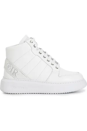 CAFèNOIR Sneakers alte in pelle con nastro logato con strass