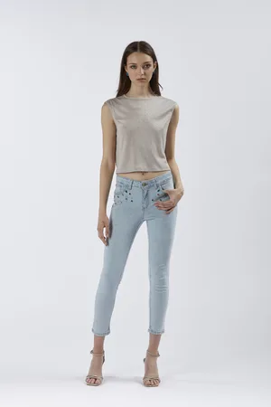 CAFèNOIR Jeans denim skinny con strass multicolor