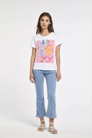 CAFèNOIR T-shirt in jersey di cotone con stampa jeans davanti