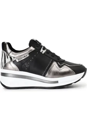 CAFèNOIR Sneakers in pelle con inserti in cavallino e laminato /