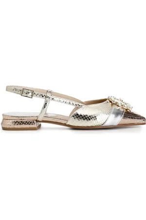 CAFèNOIR Ballerine aperte dietro in stampa laminata effetto viperina con fibbia in strass