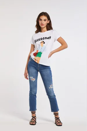 CAFèNOIR T-shirt in jersey di cotone con stampa multitecnica e strass