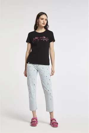 CAFèNOIR T-shirt in jersey di cotone con stampa be noir laminata