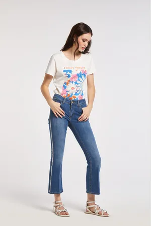 CAFèNOIR Jeans cropped flare in tela superstretch con strass