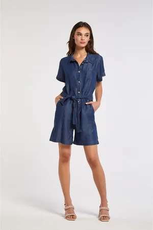 CAFèNOIR Tuta corta con abbottonatura davanti in denim tencel