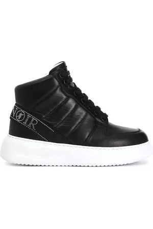 CAFèNOIR Sneakers alte in pelle con nastro logato con strass