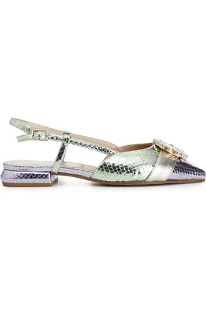 CAFèNOIR Ballerine aperte dietro in stampa laminata effetto viperina con fibbia in strass