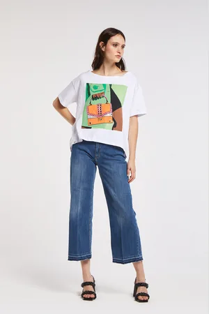 CAFèNOIR T-shirt in jersey di cotone con stampa davanti che riproduce una borsa gioello