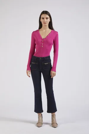 CAFèNOIR Denim cropped flare con tasche a toppa