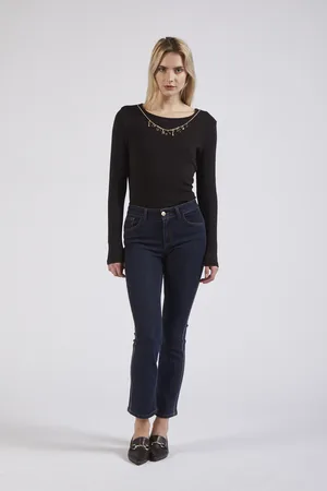 CAFèNOIR Denim slim con stras ai fianchi