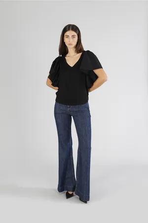 CAFèNOIR T-shirt bimateriale con ruches alle spalle