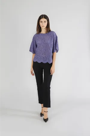 CAFèNOIR T-shirt con davanti in sangallo