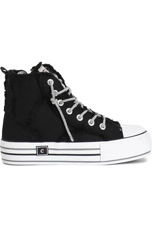 CAFèNOIR Sneaker mid in canvass con lacci strass