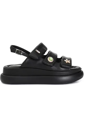 CAFèNOIR Sandali in pelle con bottoni e velcri