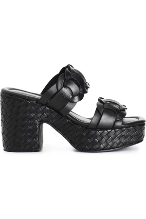 CAFèNOIR Ciabatta doppia fascia in pelle zeppa intreccio