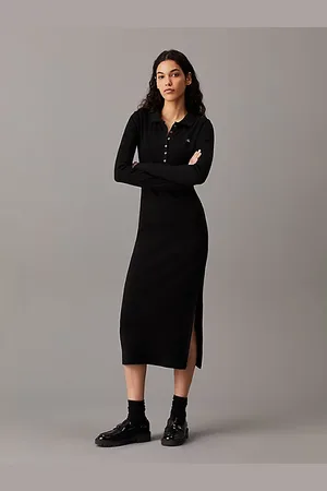 Calvin Klein Abito polo in cotone a costine lungo