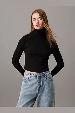Calvin Klein Top a collo alto in cotone a costine slim