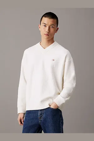 Calvin Klein Maglione con scollo a V in cotone bouclé