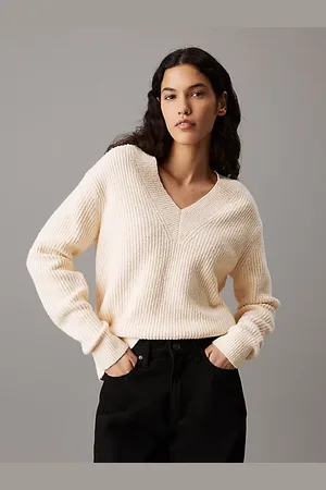 Calvin Klein Maglione con scollo a V a costine bouclé