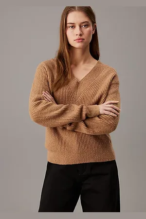Calvin Klein Maglione con scollo a V a costine bouclé
