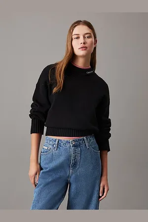 Calvin Klein Maglione con colletto e logo in misto lana e cotone