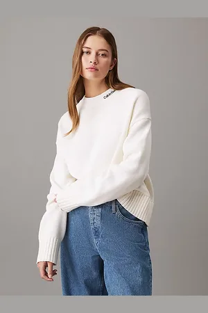 Calvin Klein Maglione con colletto e logo in misto lana e cotone