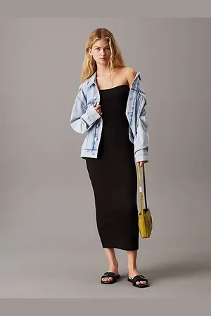 Calvin Klein Abito senza spalline in cotone a costine